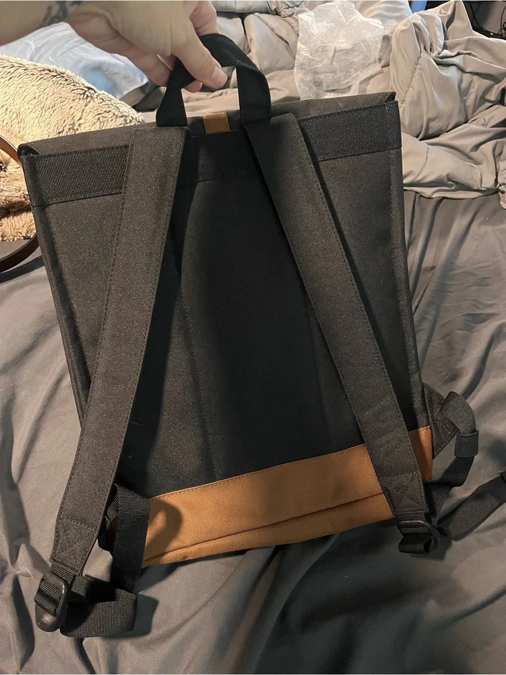 Herschel Supply Company Black and Tan Two-Tone Flap Backpack